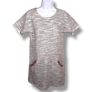 Medium Ole By Koton White Grey Casual Short Sleeve Stripes Tee Dress Sequin